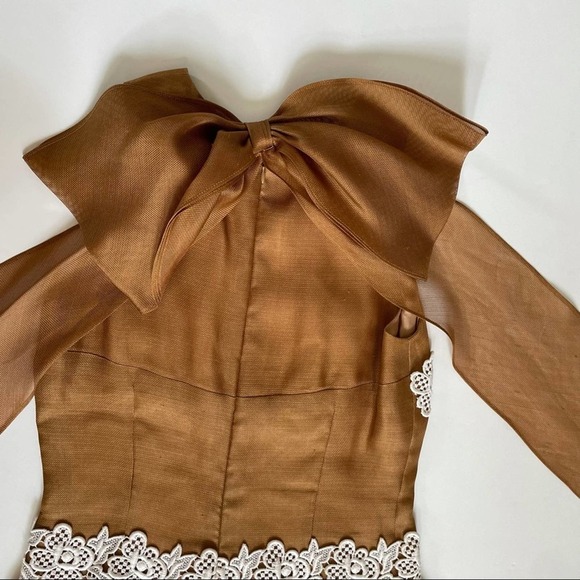 Givenchy Light Brown & White Lace Silk Dress w/Bow - Picture 5 of 16